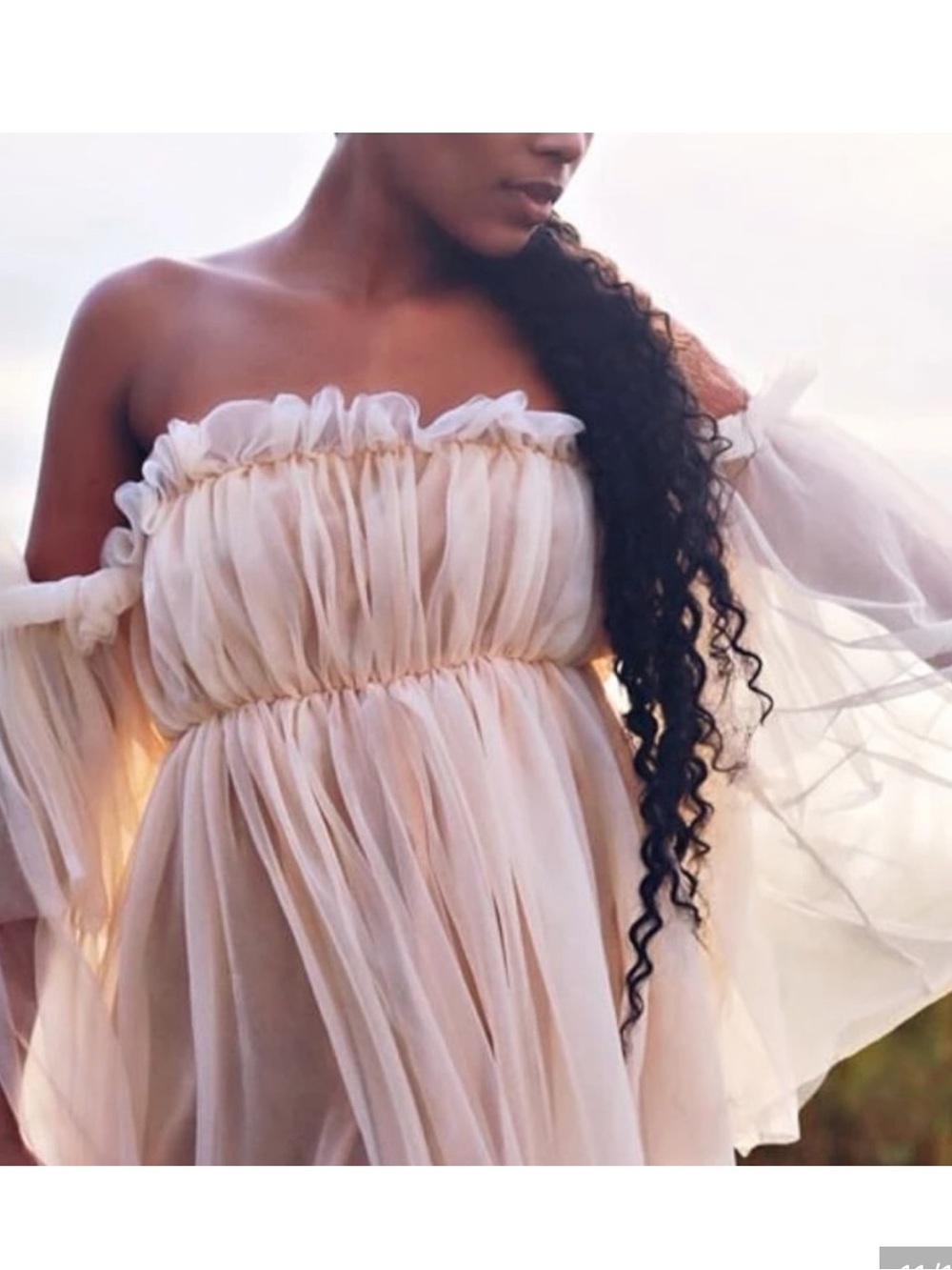 ReminisceMe:Ruffle off the shoulder Mesh Dress Fairy Layer Cream Sz S NWOT FIRM$ - Picture 4 of 13